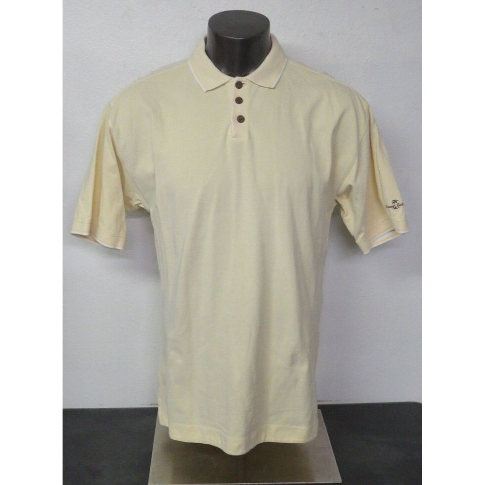 Mens Tommy Bahama Yellow Polo Floral Shirt Size M Cotton Vintage Short Sleeve‎